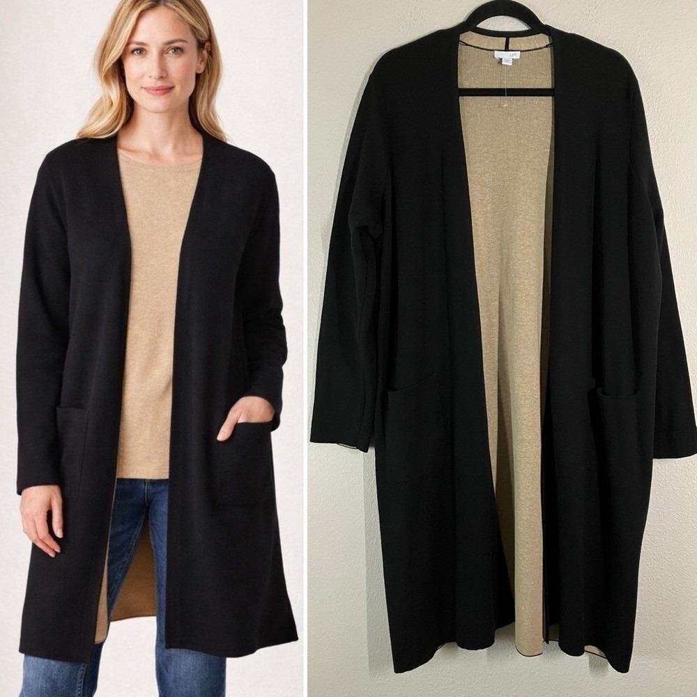 J JILL Longline Cotton Cardigan Duster Sweater 1X Pockets Minimalist Work Black - Picture 11 of 11